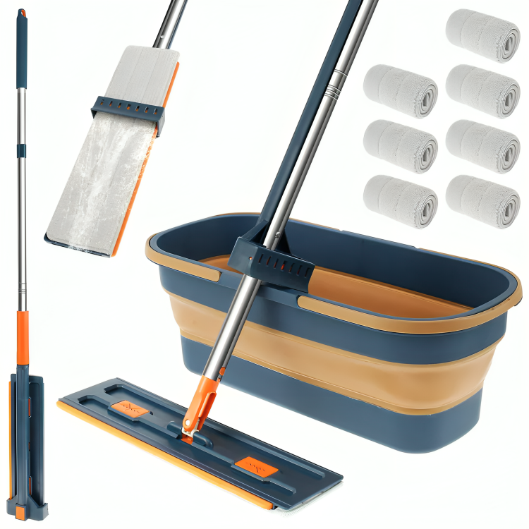 Magic Mop & Foldable Bucket | (5 Free Microfibre Pads)